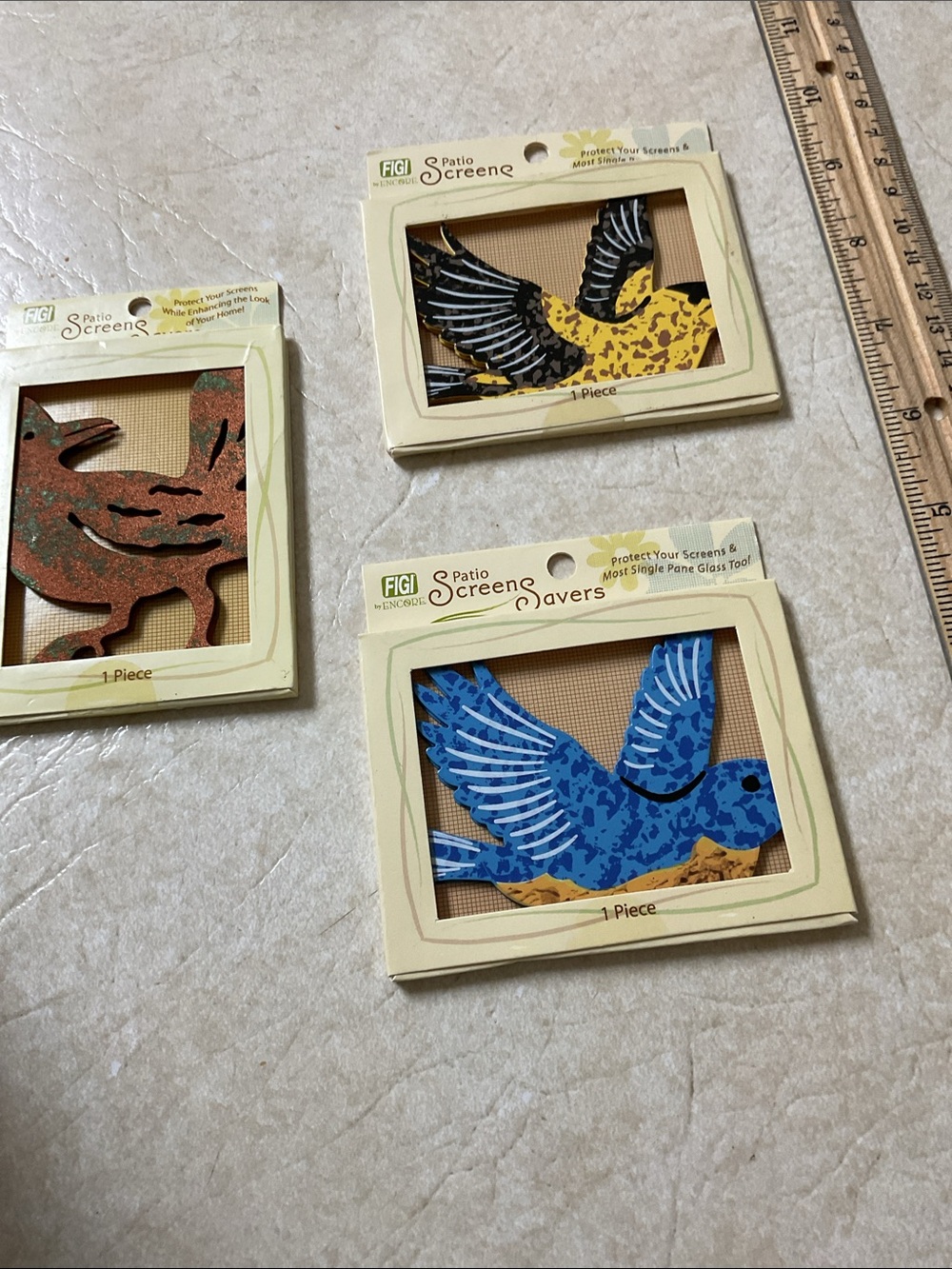Set of Three Bird Patio Screen Savers with Colorful Designs